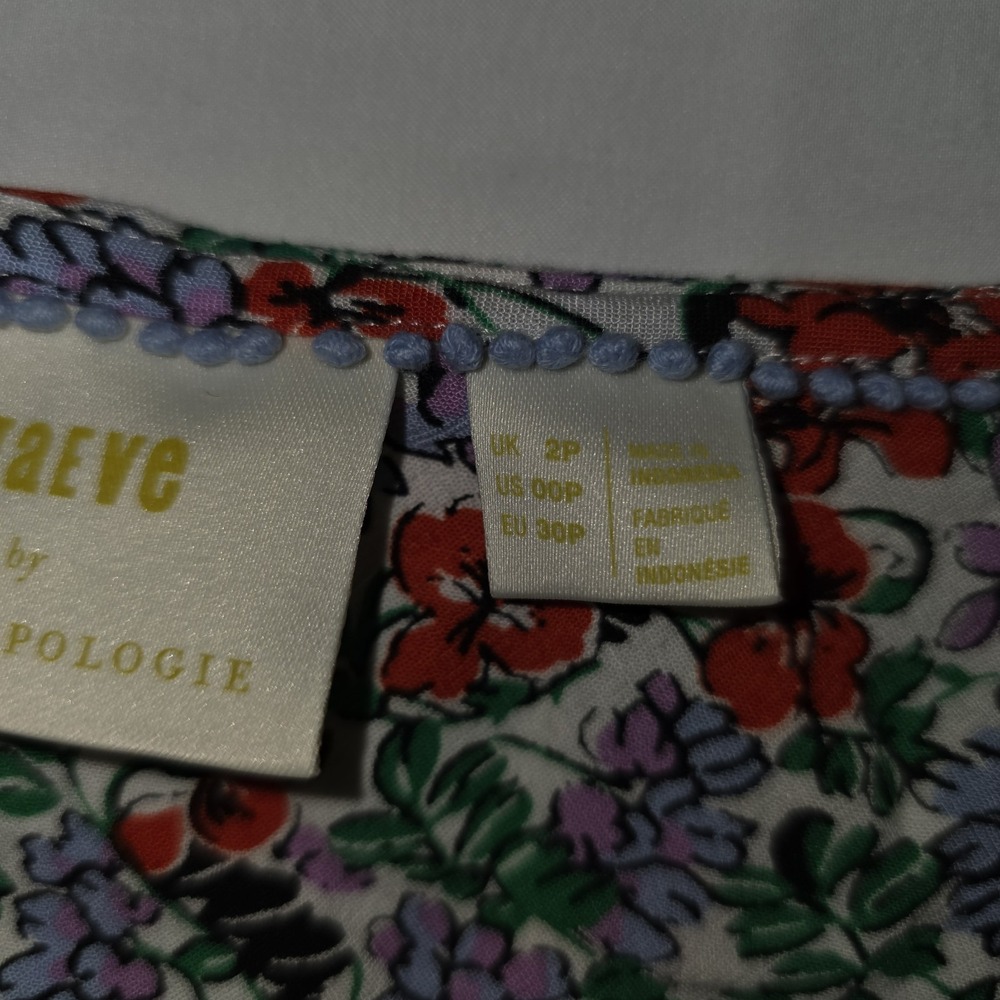 Anthropologie Maeve Austen Floral Collared V-Neck Blouse  Size 00P Cottagecore - Picture 3 of 10